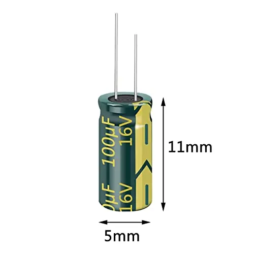 20pcs 16V 100UF Capacitor 5x11mm(0.2x0.43in) High Frequency Aluminum Electrolytic Capacitors for TV, LCD Monitor, Game