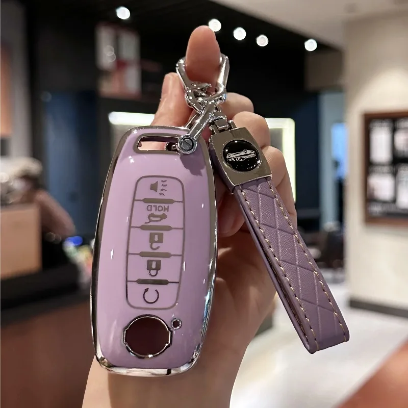 Soft TPU Key Fob Cover With KeyChain for Nissan Pathfinder Rouge 4 Runner 2023 2024  5 Buttons Car Smart Key Accessories