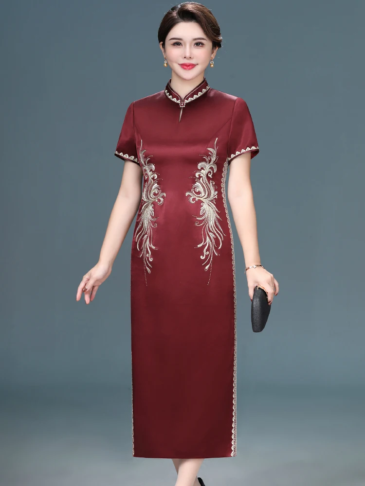 

Elegant Long Wedding Dress Acetate Fiber Polyester Short Sleeve Breathable Lightweight Wedding Guest Mother of the ...
