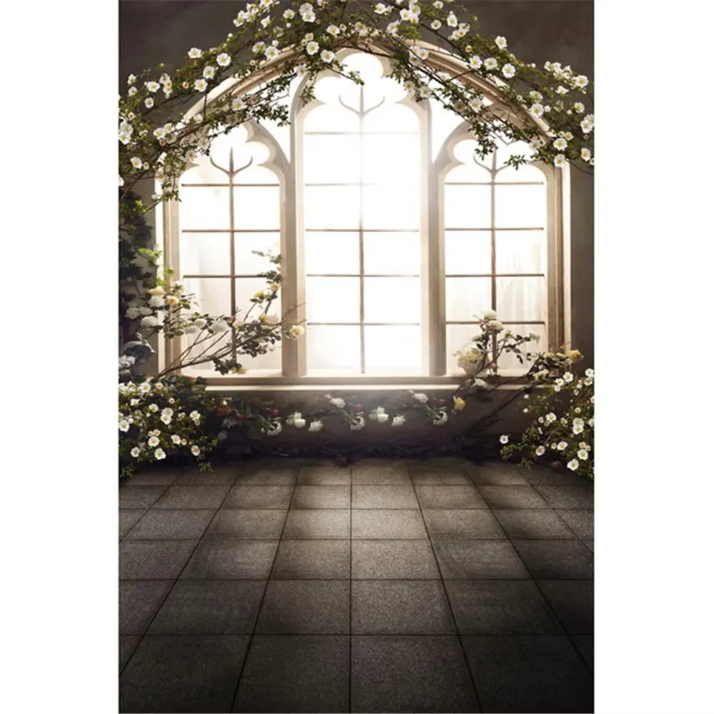 Cymbozin Wedding Photography Backdrops Romantic Printed Bright Window Blooming Flowers Photo Studio Background Vintage