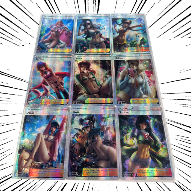 

9Pcs/set Pokemon Diy Self Control Collect Signature Trading Flash Card Anime Cartoon Gift Original Series Cynthia Lillie