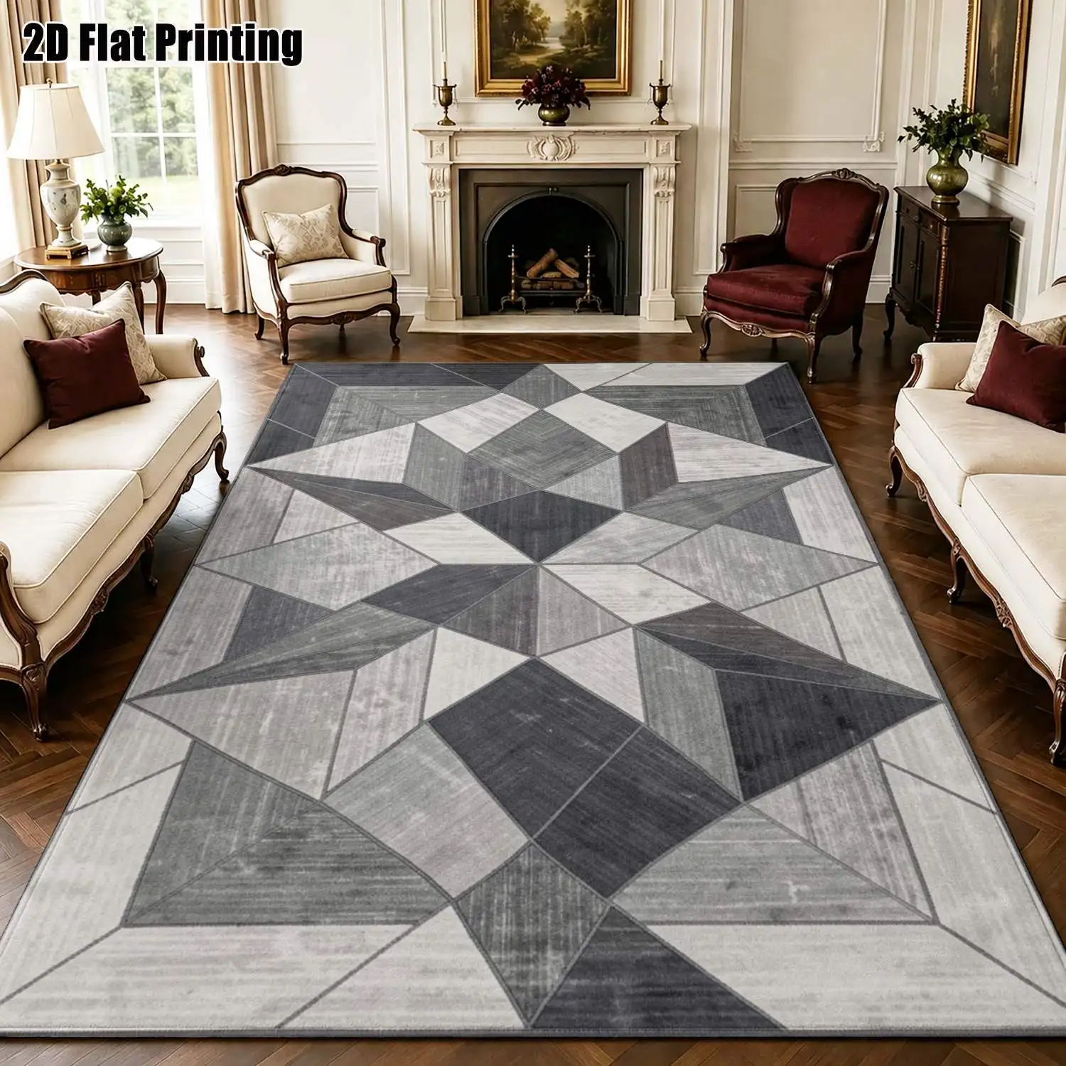 1Pc 2D Printed Black&White Geometric Abstract Nordic Minimalist Modern Carpet, Machine Washable, Multi-Size, Suitable for Home Decor, Entrance/Dining/Foyer/Bedroom/Living Room
