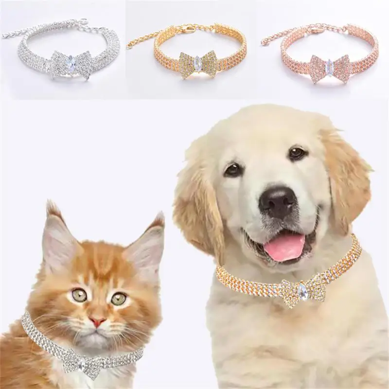 Bow-knot Necklace Jewelry Rhinestone For Small Animals Cute Pet Products Puppy Collar Luxury Adjustable Creative Pet Accessories