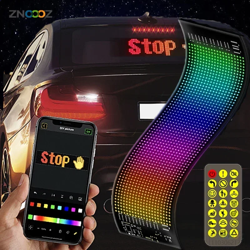 Car LED Matrix Pixel Panel DIY RGB LIghting Graffiti Scrolling Text Board Windshield Advertising Screen Bluetooth APP Control