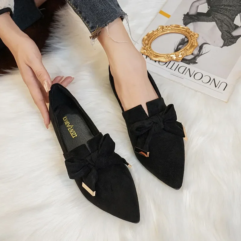 

Size 34-43 Spring Autumn Womens Flat Single Shoes 2024 Europe and America Elegant Bowknot Pointed Toe Shallow Mouth Ladies Shoes