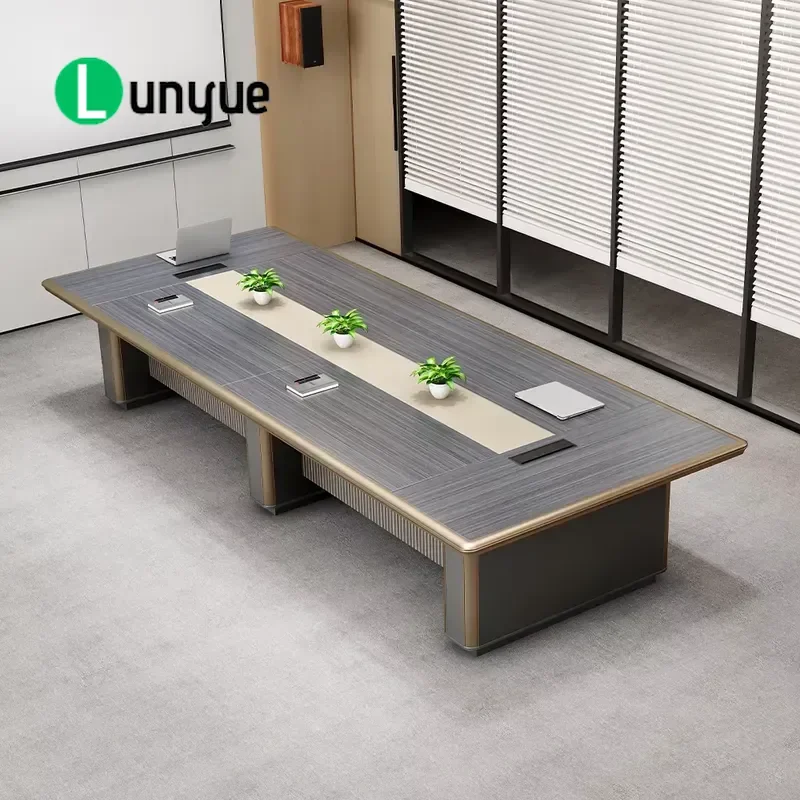 Modern Wooden Conference Table with Microphone Panel Knocked-down Extendable Design for Office Meeting Room Furniture