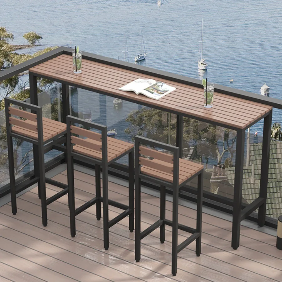 Cafe outdoor plastic wood bar table milk tea shop outdoor long bar table Nordic open-air bar table combination