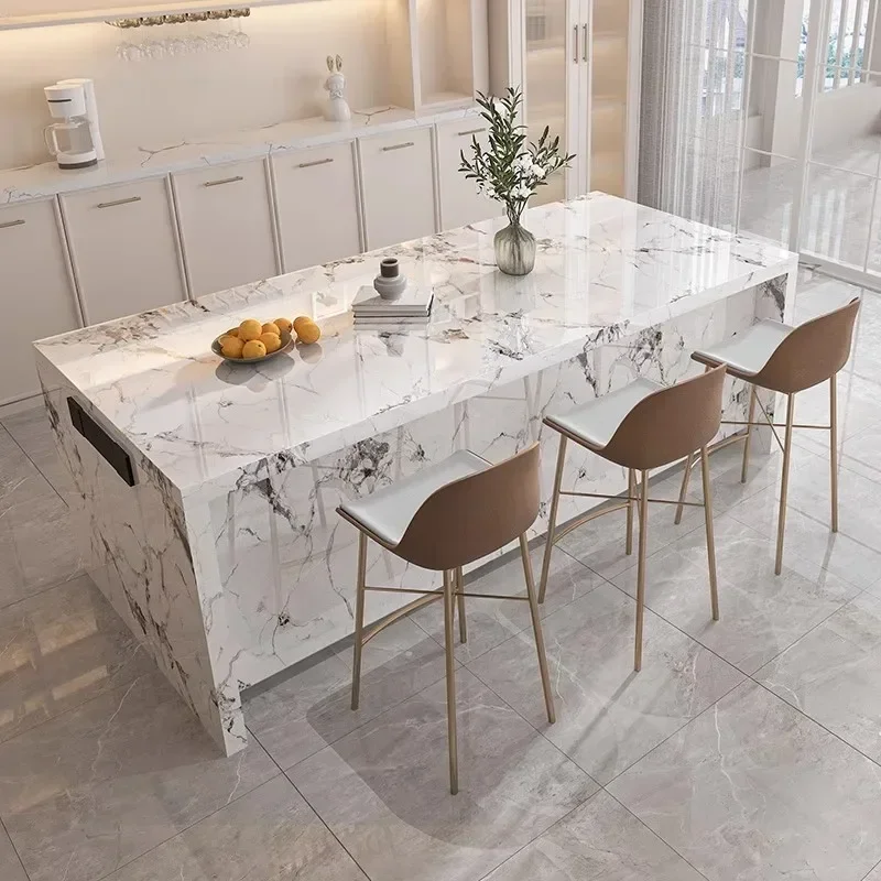 

AALight Luxury Cream Style Rock Plate Island Table Integrated Center Guide Inverted Kitchen Separate Bar High-end