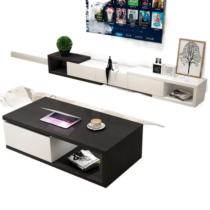 

TV cabinet coffee table combination, simple and modern, telescopic floor cabinet, small apartment living room