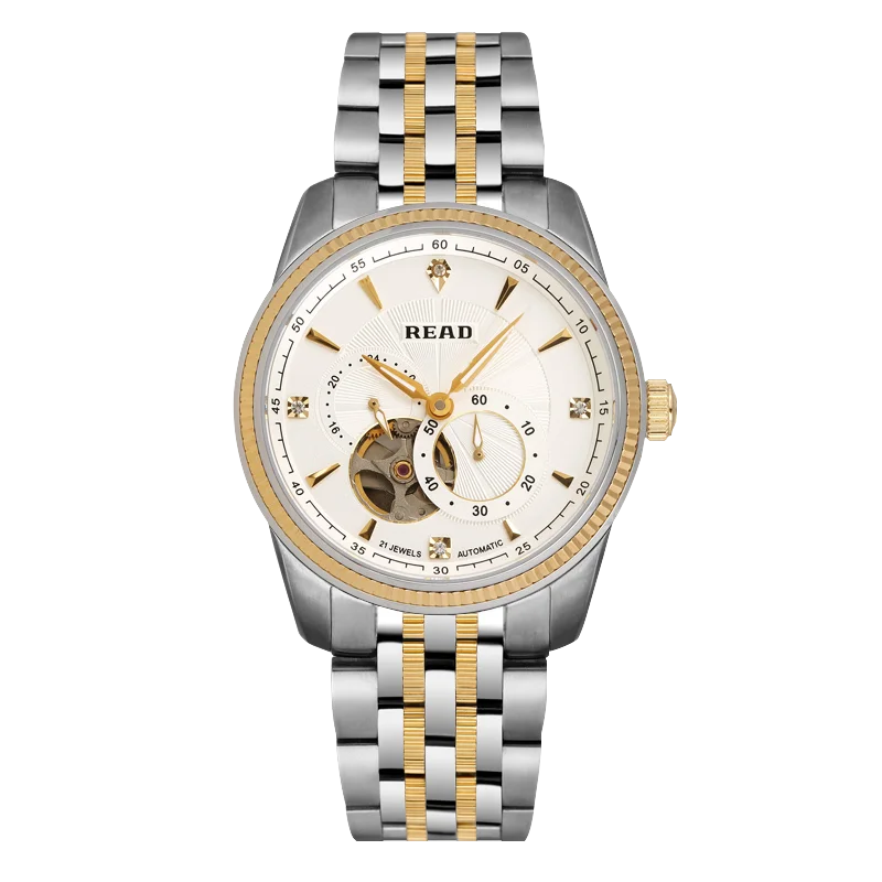 READ Men Automatic Watch | Two‑Tone Solid Steel Band | Skeleton Dial | Sapphire Glass | 50M Water Resistant