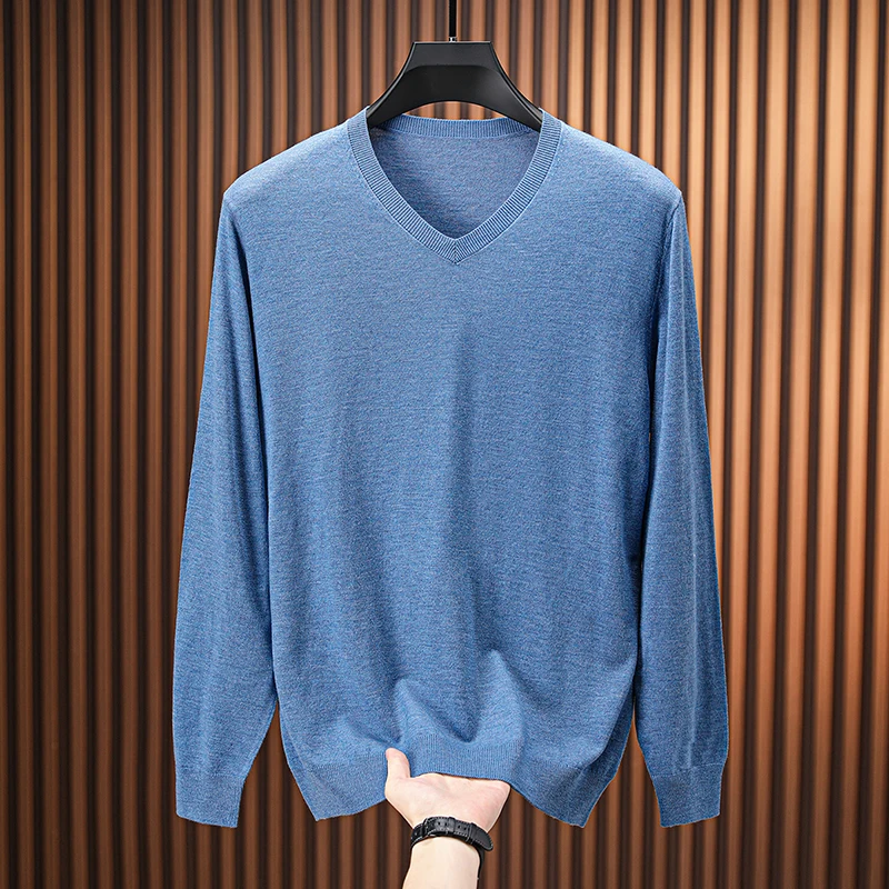 

Men Sheep Wool Basic Tees 2025 Autumn Casual V-Neck Thin Knit t shirt Long Sleeve Male Wool Blend Sweater Pullover Tops