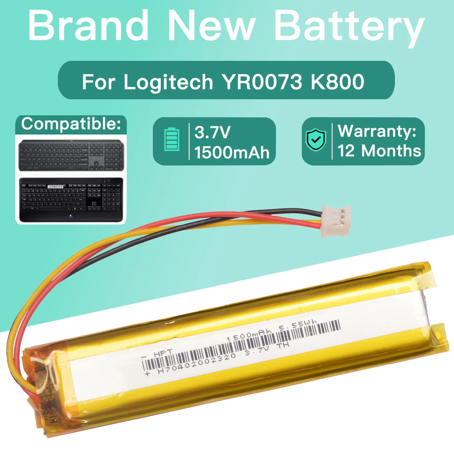 Batería 802085P para teclado Logitech K800, MX KEYS, YR0073,533-000221 533-000177 533-000141, batería de 1500mah
