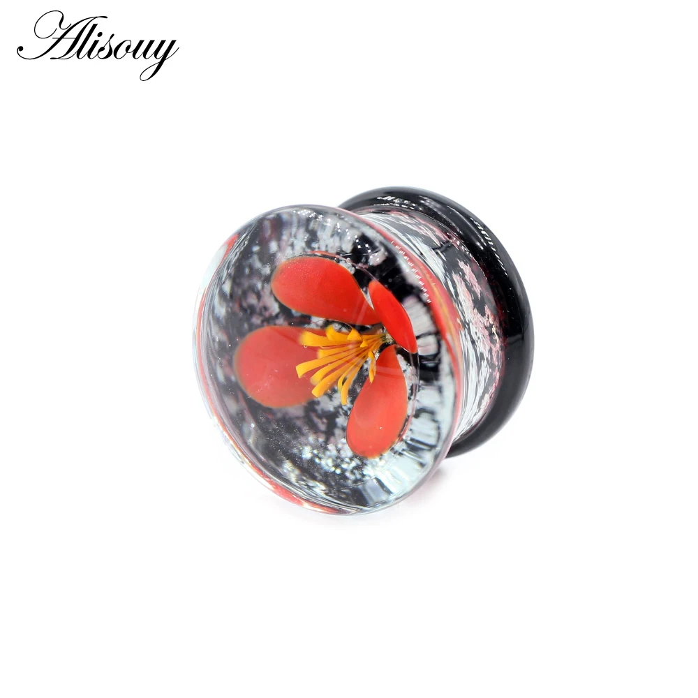 Alisouy 1PC 8-25mm przezroczysty okrągły szklany kwiat tunele do uszu wtyczka tunelowa Flesh nosze Expander kolczyki Piercing biżuteria do ciała — zdjęcie 7