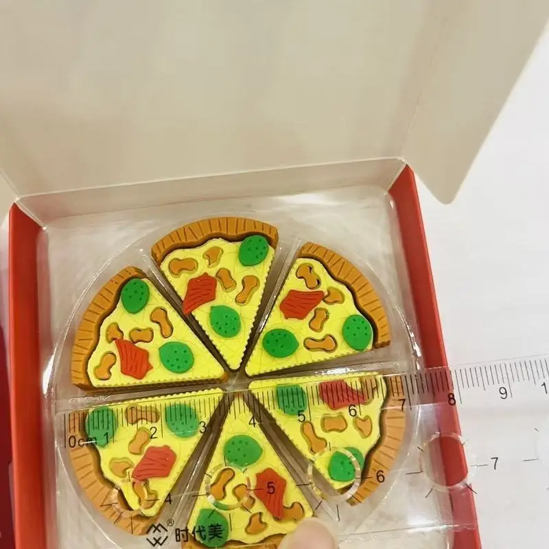 6pcs Creative Simulation Boxed Pizza Shape Eraser Student Stationery Wholesale Day Final Christmas Prize Gift School Supple