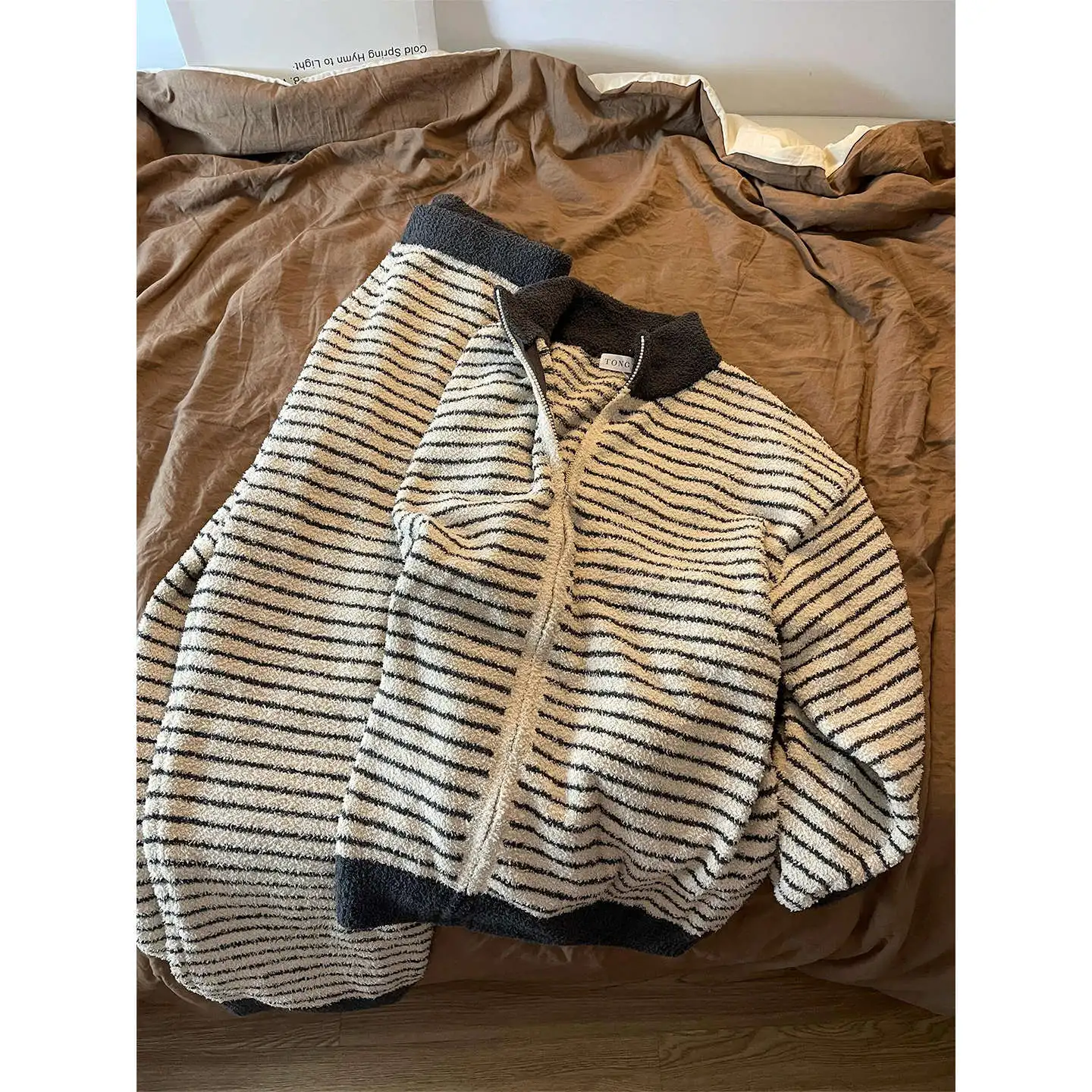 Chic Striped Zip Pajamas Set Women 2026 Winter Thick Warm Fleece Sleepwear Soft Plush Lounge Wear Cozy Home Clothes Outerwear