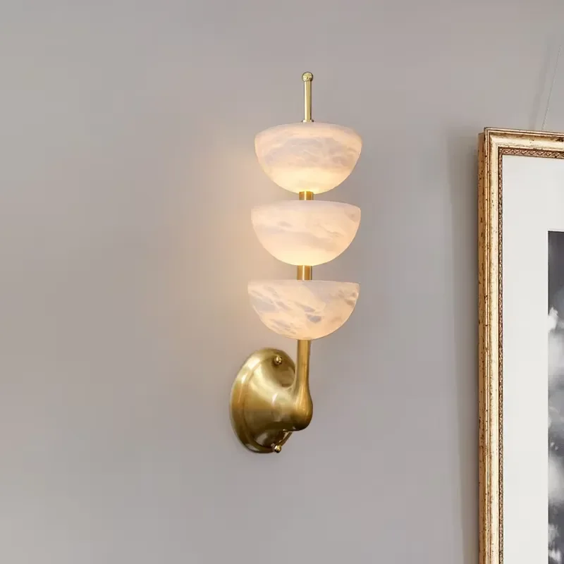 Modern Simple Brass Wall Lamp Alabaster Design for Villa Hotel Study Dining Room Bedroom Balcony LED Light for Living Room