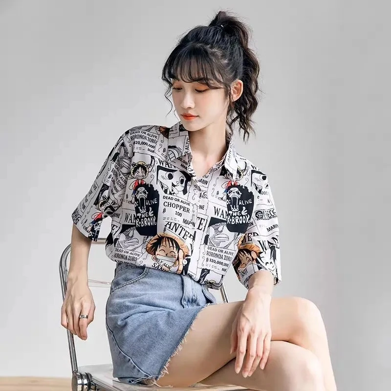 Y2KtrendShort-Sleeved Japanese  Anime Printed Loose 100 Wear Women\'S Shirt Thin Fem