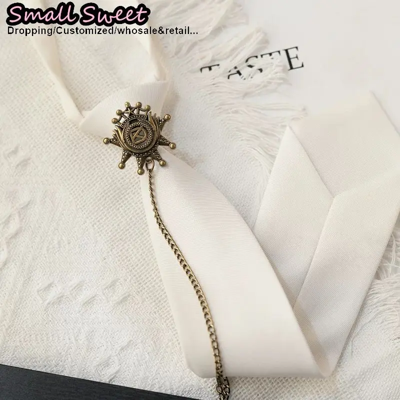 Men Women Qinggu Badge Tie Fashion Leisure Retro Pre-tied Elastic Necktie Short Shirt Accessories High-End Literary