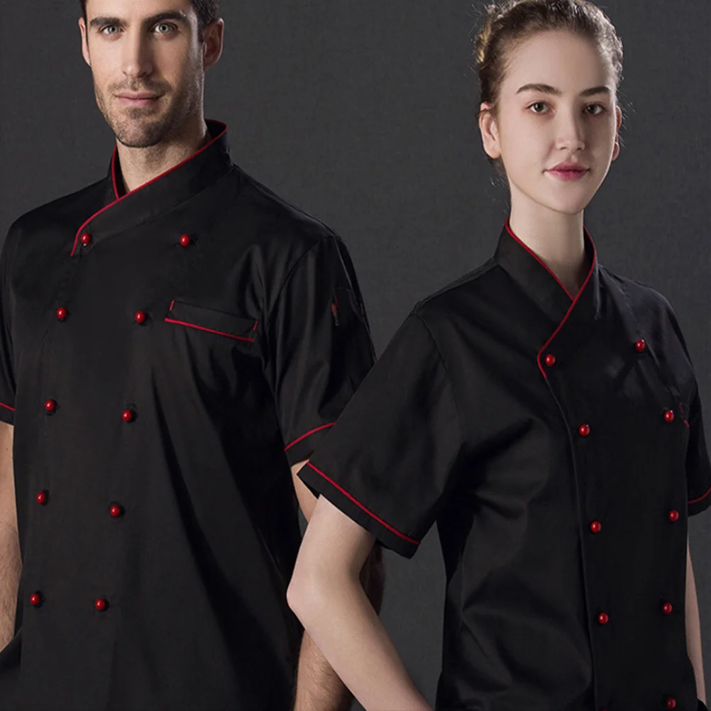 

1 шт., рабочая одежда шеф-повара, двубортная унисекс, удобная хлопковая куртка с короткими рукавами для пекарни, отеля, ресторана, общественного питания