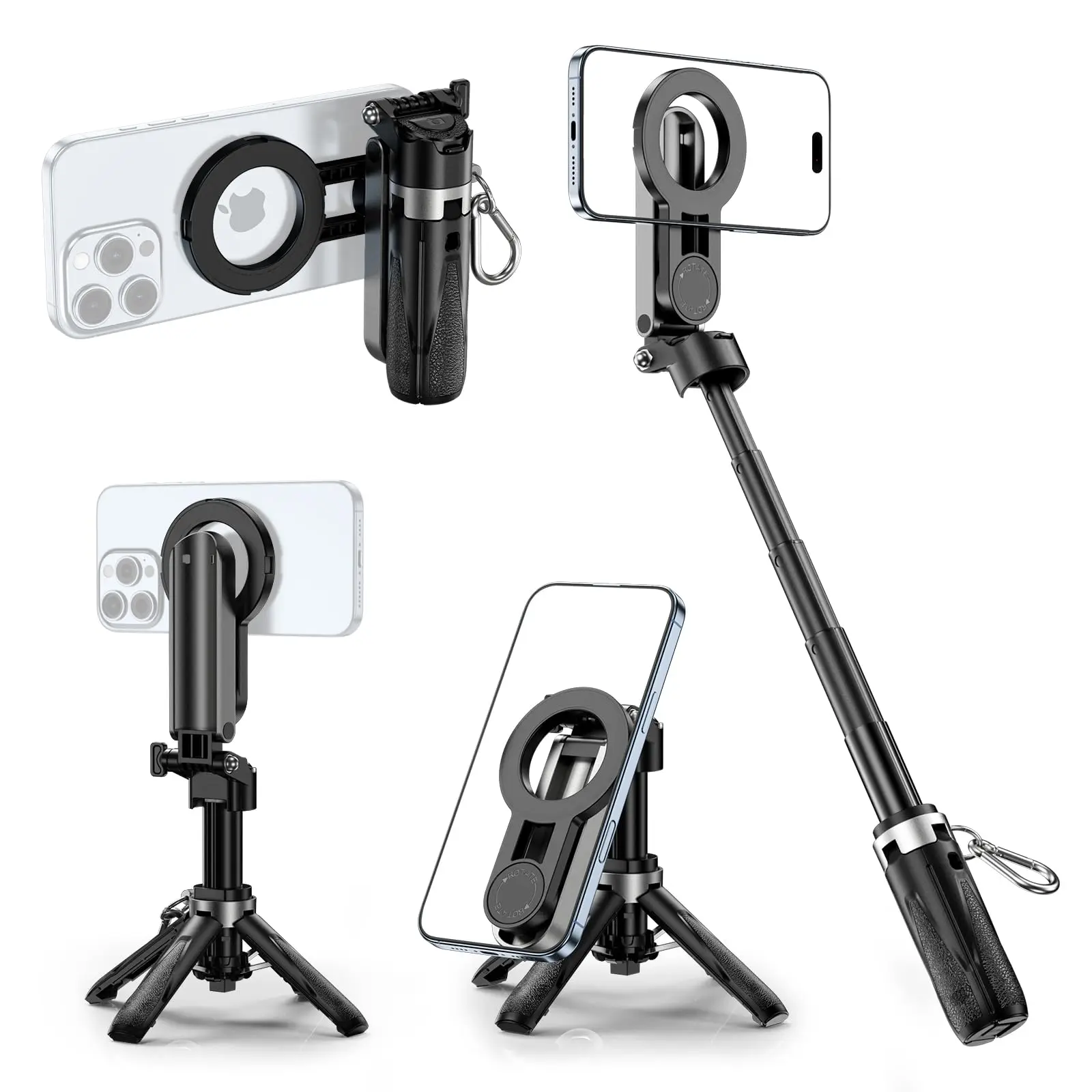 Magnetic Mini Selfie Stick Tripod Foldable Handle Grip Detachable Bluetooth Remote Compatible with IPhone Android for Photo