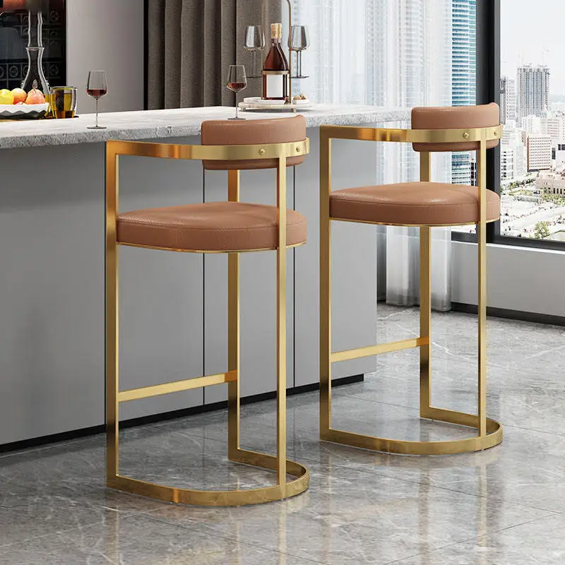European Modern Luxury Adjustable Bar Chair Durable Stainless Steel Frame High Bar Stool for Commercial Use
