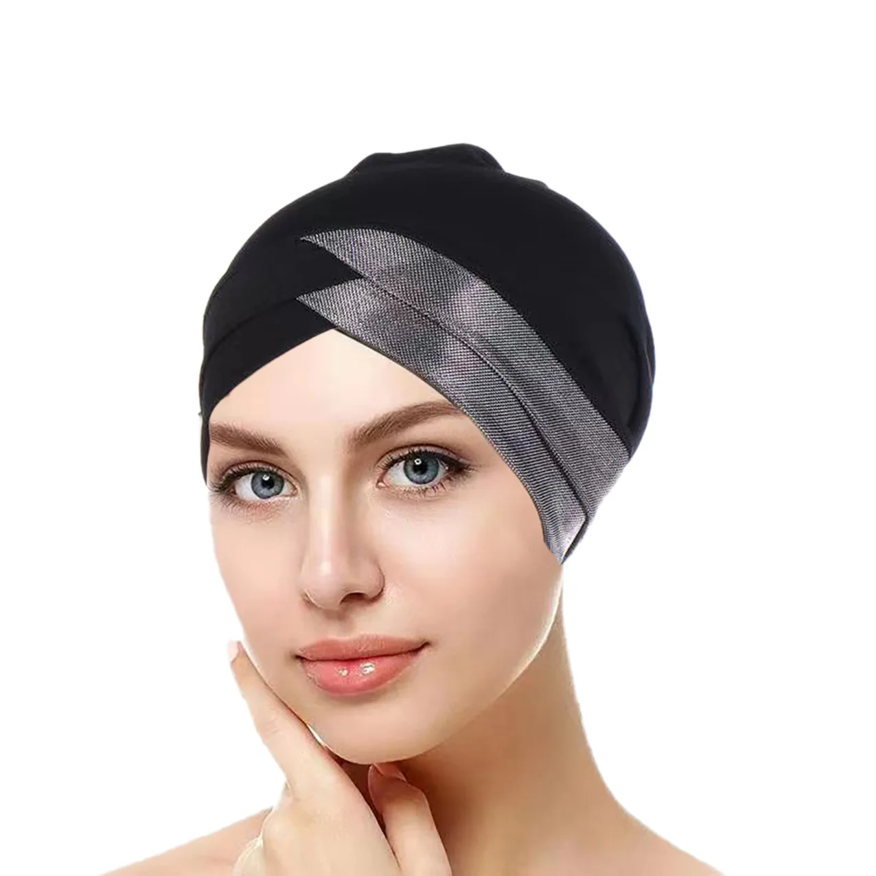 

Crossed Forehead Muslim Hijab Caps Crystal Hemp Women Wrap Head Soft Elastic Ladies Fashion Indian Turban Bonnet