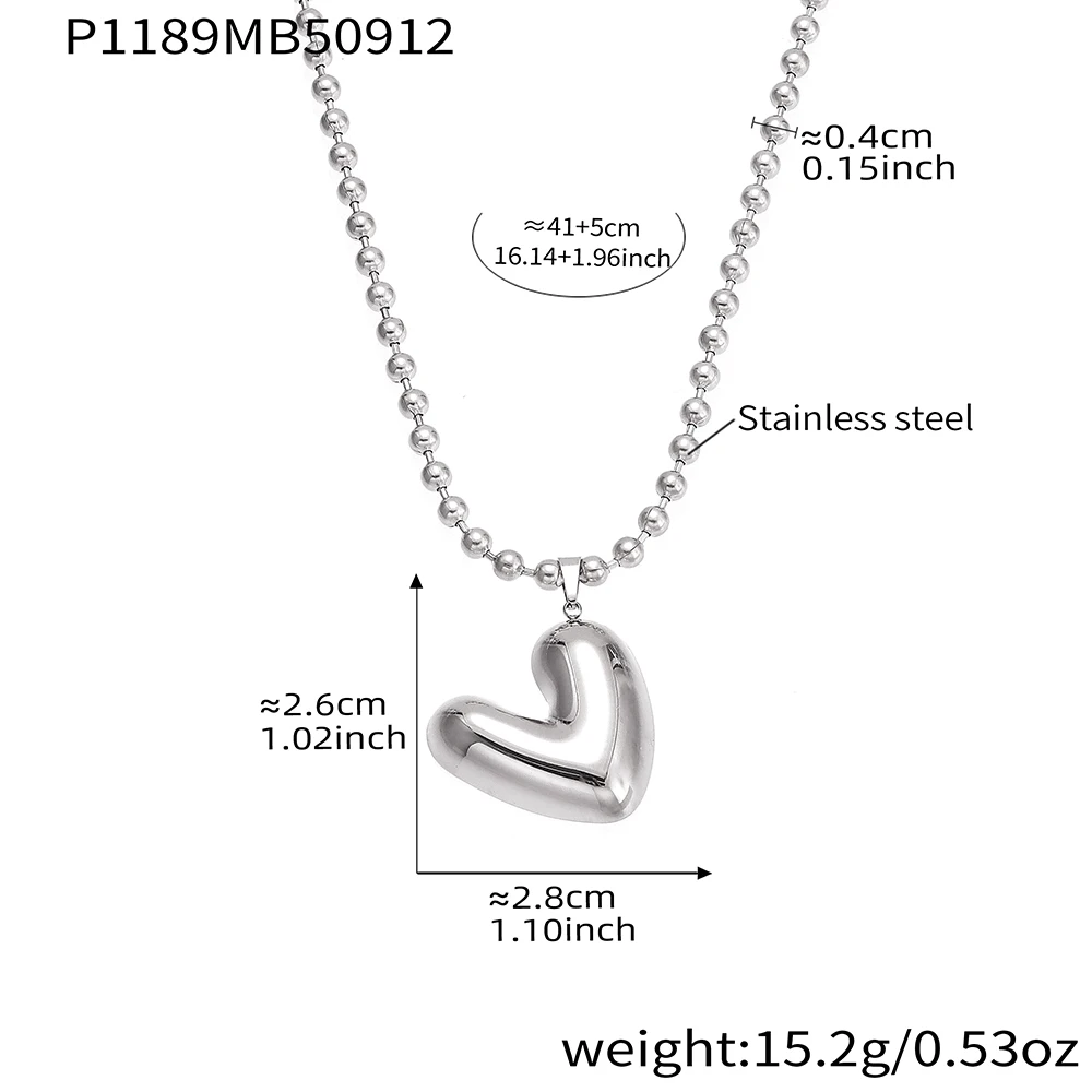 Dainty Stainless Steel Beaded Chain Necklace For Women 18k Gold Plated Waterproof Simple Heart Pendant Necklaces Jewelry Gift