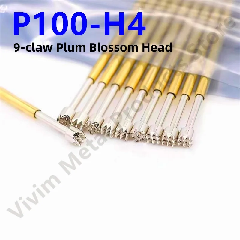 100PCS P100-H4 33.35mm 9-claw Plum Blossom Head Dia 2.0mm Needle Spring Test Probe P100-H Dia 1.36mm Circuit Board Test Tool