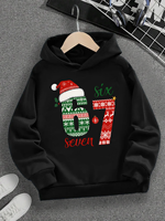 Spring And Autumn Single Casual Fashion Christmas #67 Boys Black Hoodie, Six Seven Cartoon Print Pattern,Suitable For Daily Wear