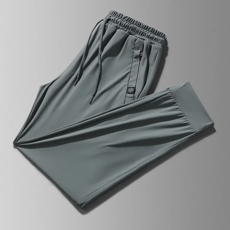 

DIANRUO Summer Ice Silk Pants Men Fashion Casual Cool Sweatpants Male Stretch Pants Solid Color Elasticity Trousers High Quality