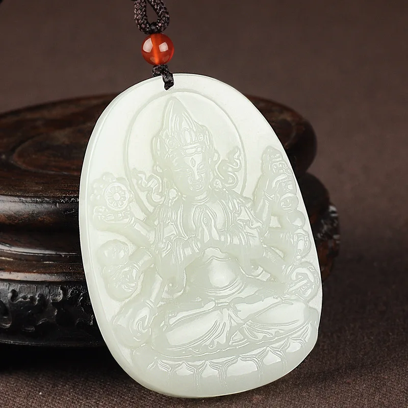 

Fine Jewelry Natural Hetian Nephrite Jade White Jade Thousand Handed Guanyin Jade Brand Male Pendant