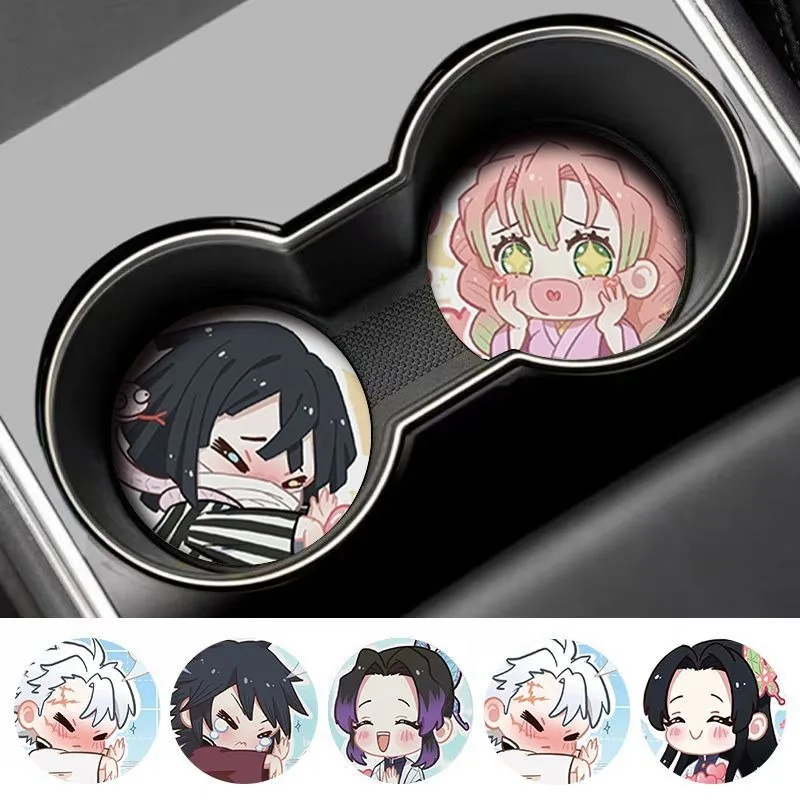 

Demon Slayer: Kimetsu No Yaiba in-vehicle Coaster Cute Creativity Car Cup Holder Storage Pad New Inside The Car Decoration 2pcs