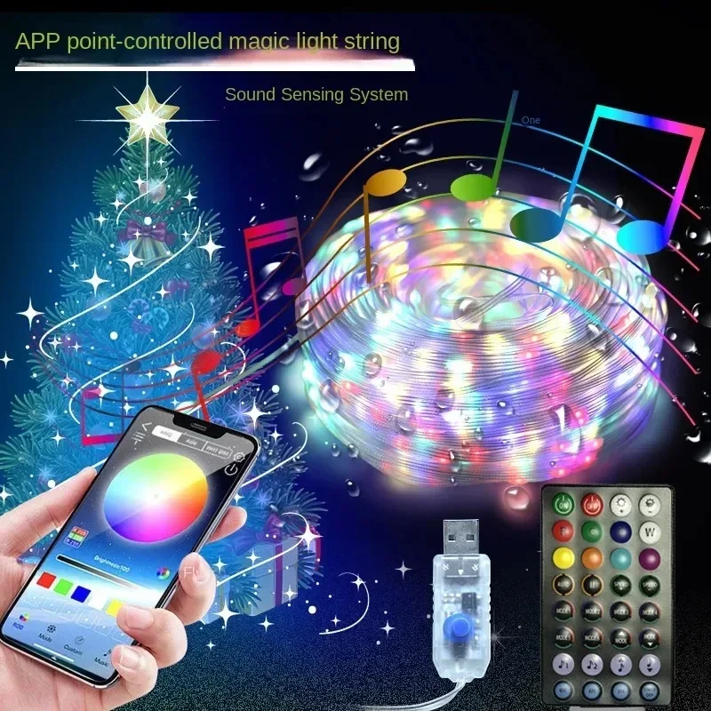 

15M RGB Christmas Tree Decoration Light String Outdoor Garden Garland USB Bluetooth APP Fairy Lights Strings Holidays