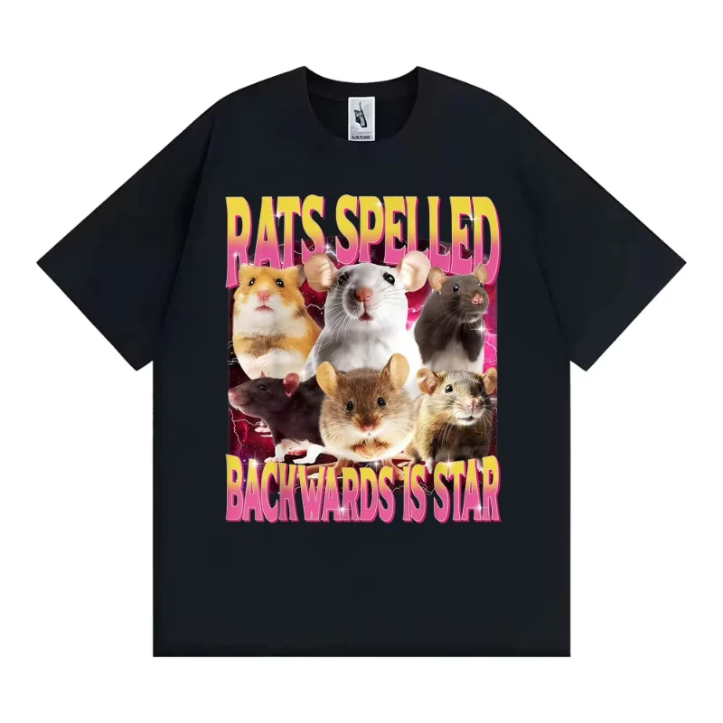 Rats Spelled Backwards Is Star Funny Rat Meme T ShirtsWomen Retro Humor Short Sleeve T-shirts Oversized T-shirt
