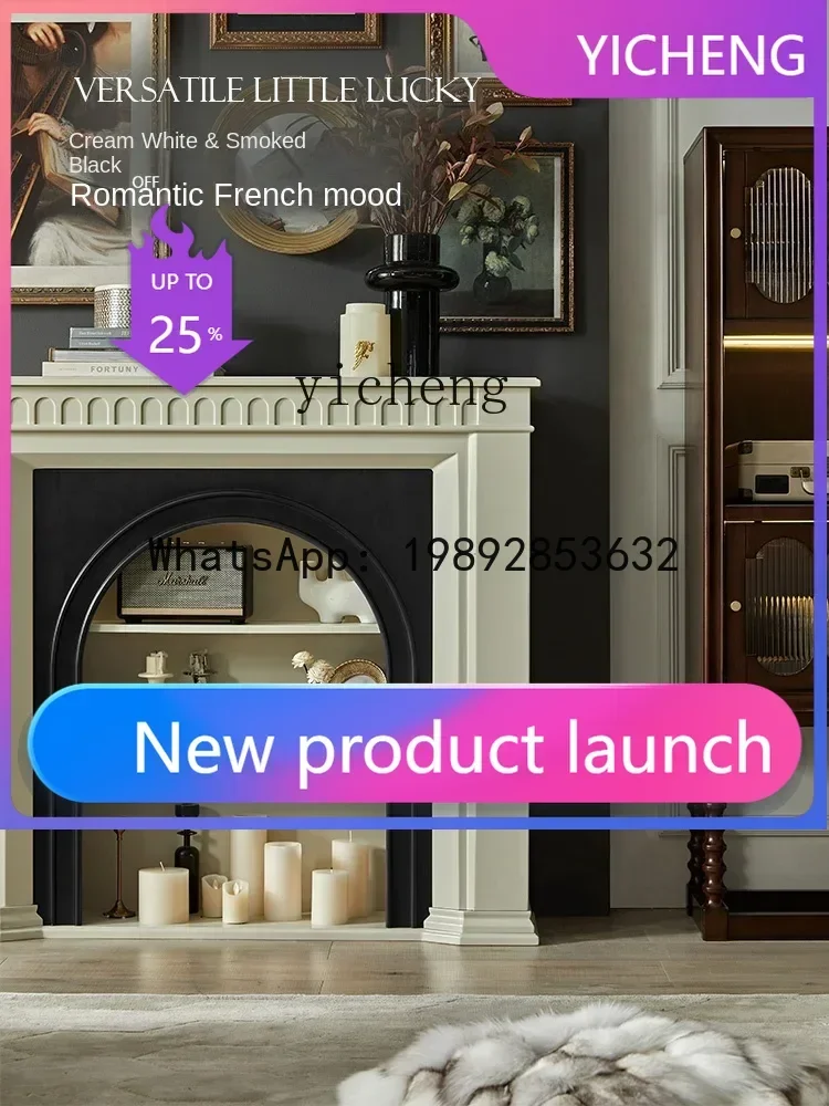 

Cream Style Solid Wood Curio Cabinet Retro Living Room Fireplace Side Cabinet Entrance Fireplace Entrance