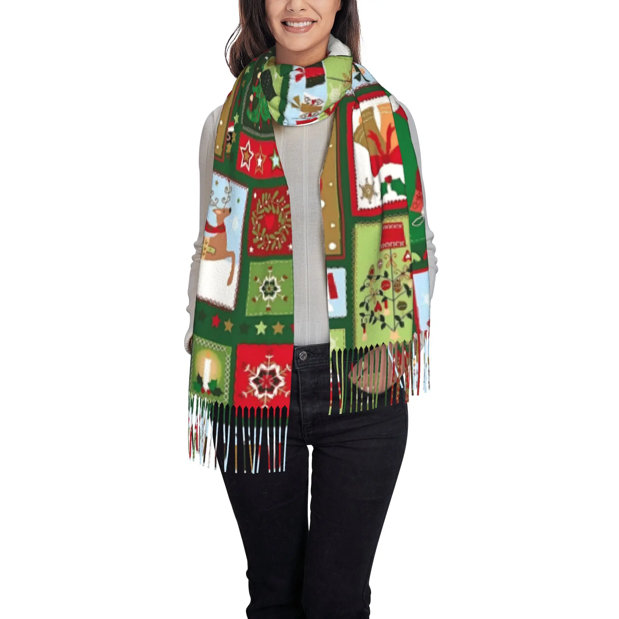 1 PC Christmas Collage Seamless Pattern Shawls  Autumn Winter Multifunction Thermal Gifts Neck Shawl