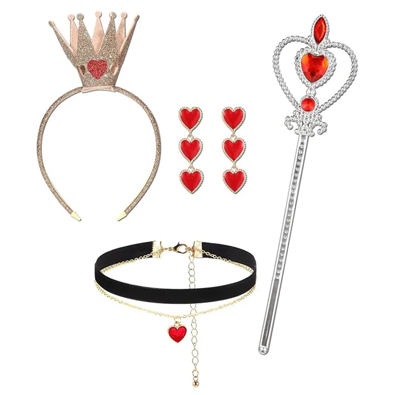 Orecchini con fascia per capelli con corona scintillante dorata, collana, bacchetta magica, set di accessori per costumi cosplay di Halloween per feste di donne e ragazze