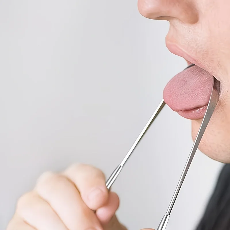 1/3 Stück U-förmiger Zungenschaber aus Edelstahl, wiederverwendbarer Zungenreiniger, tragbares Mundpflegegerät zur Entfernung von Mundgeruch für Männer und Frauen – Detail 4