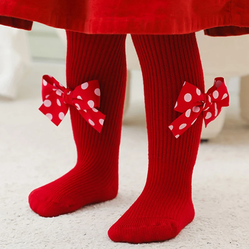 Christmas Baby Girl Stockings Long Socks for Autumn and Winter Long Korean Version Girls Stockings Red Baby Bow Calf Socks 1-3y