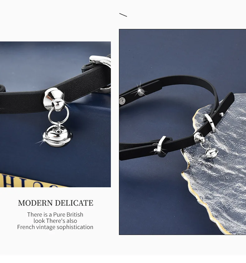ファッショナブルなオーダーメイド鎖骨チェーンネックストラップ、リバースループダブルイヤークロック本革首輪、興味深いレザーベルト