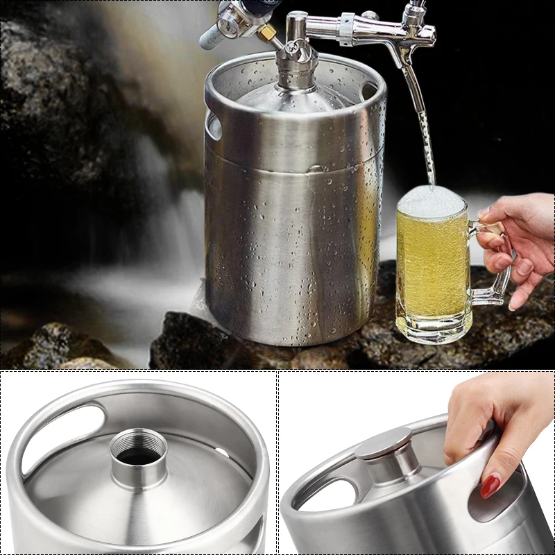 2L/3.6L/4L/5L Mini Keg Beer Growler 304 Stainless Steel Beer Brewing Portable Craft Beer Dispenser Making Tool Beer Bottle