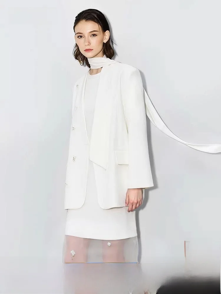 

Ele Commuter Sle Blouse with Pearl Embellied Floral Design Chiffon Material oulder Padded Women's Suit Top