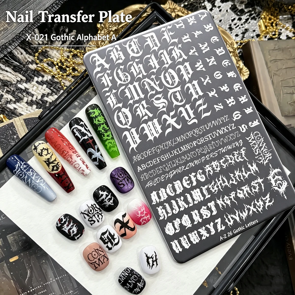ゴシック文字ネイルアート転写印刷スチールプレートネイルアート - Nail Art Gothic のレビューと価格