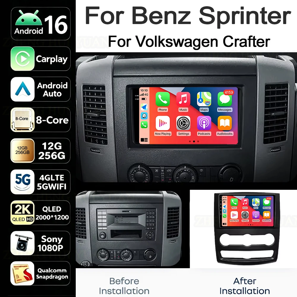 10 Zoll Für Mercedes Benz Sprinter VW Crafter WIFI Android 16 Autoradio Multimedia Player Android Auto Carplay Head Unit 4G BT