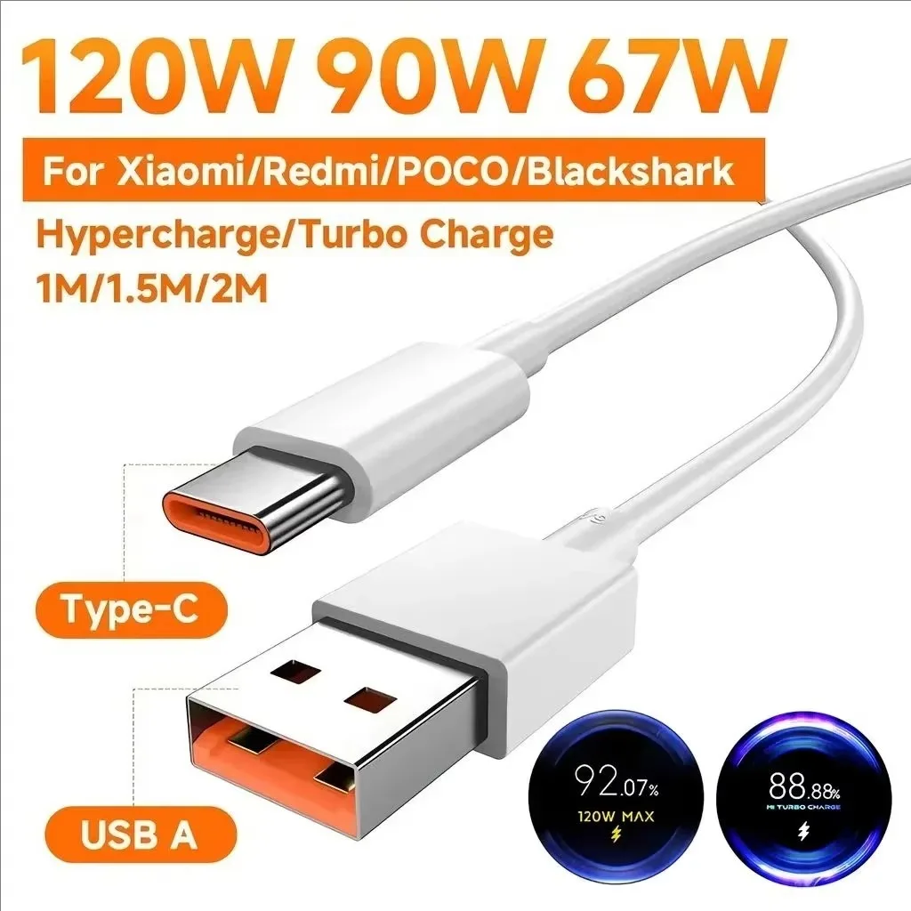 For Xiaomi 6A Fast Charging Type C Line 67W 33W Turbo Charger Cable For Mi 12 13 Ultra 11T Poco X3 X4 Redmi Note 12 11 10 9S Pro