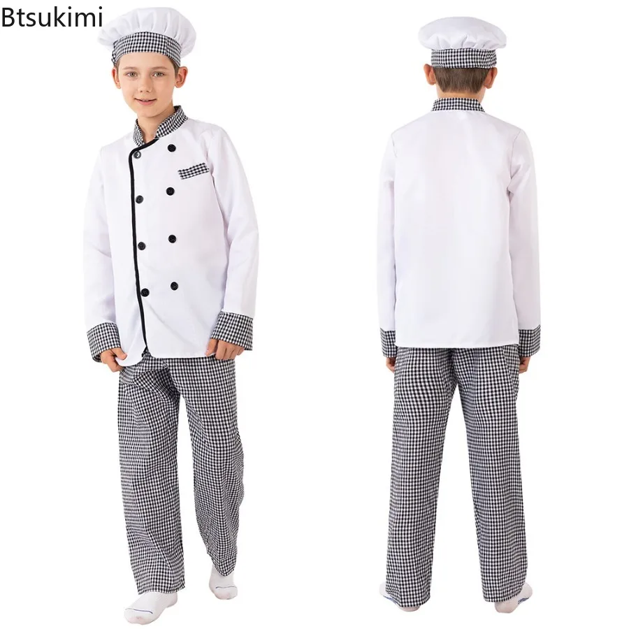Kids Boys Chef Costume Girls Cooking Baking Clothes Children Halloween Chef Costume Set Cook Uniform Carnival Party Fancy Dress view 2