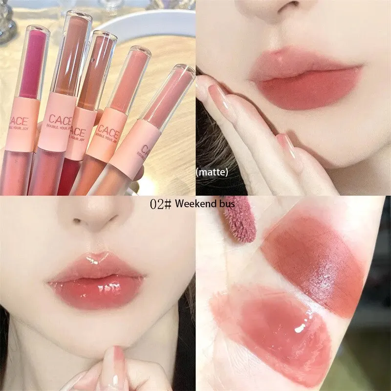 Dubbel Uiteinde Lip Glazuur Full Gloss Spiegel En Matte Fluweel Lange Termijn Kleur En Vocht Lipgloss Anti Vlek Cosmetische Lip Glazuur