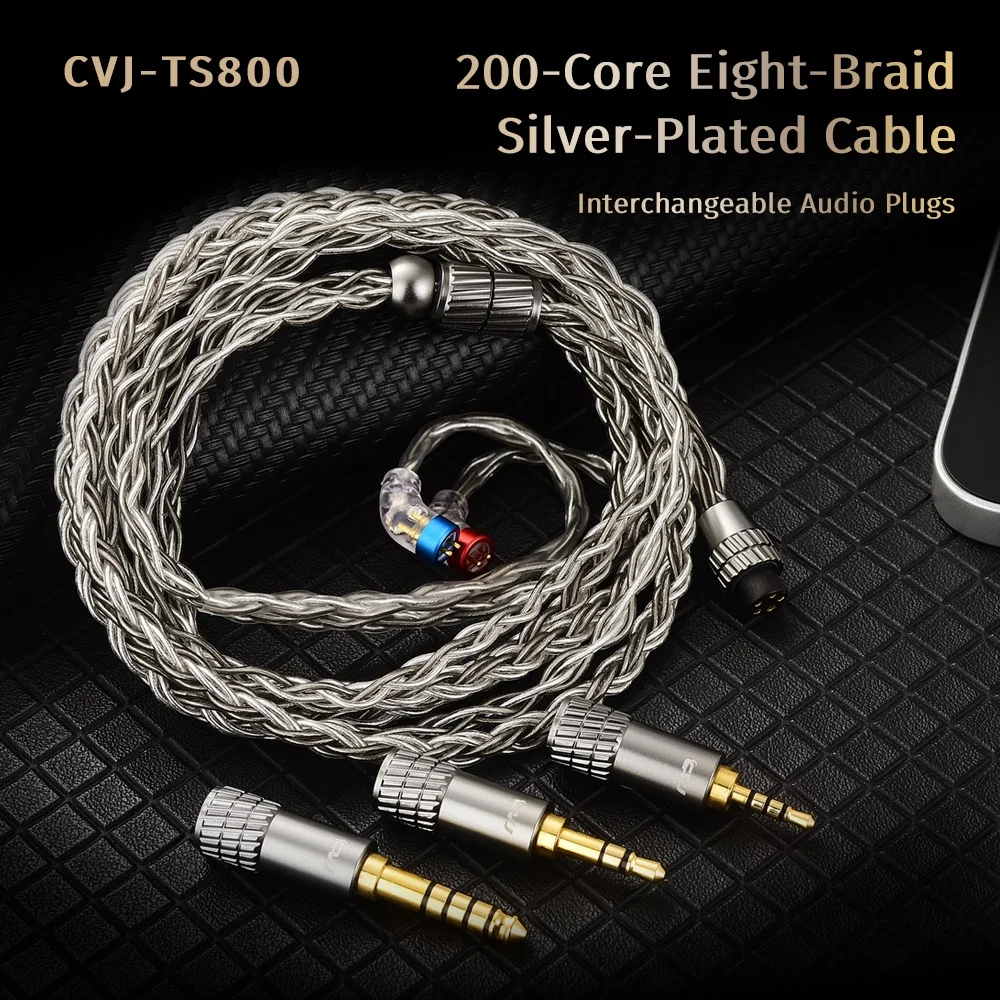 CVJ TS800 Upgrade Cable 200 Core Eight Braid Silver-Plated Cable Earphones Metal HIFI Wire 2.5/3.5/4.4mm Plug 2Pin S For Earbuds