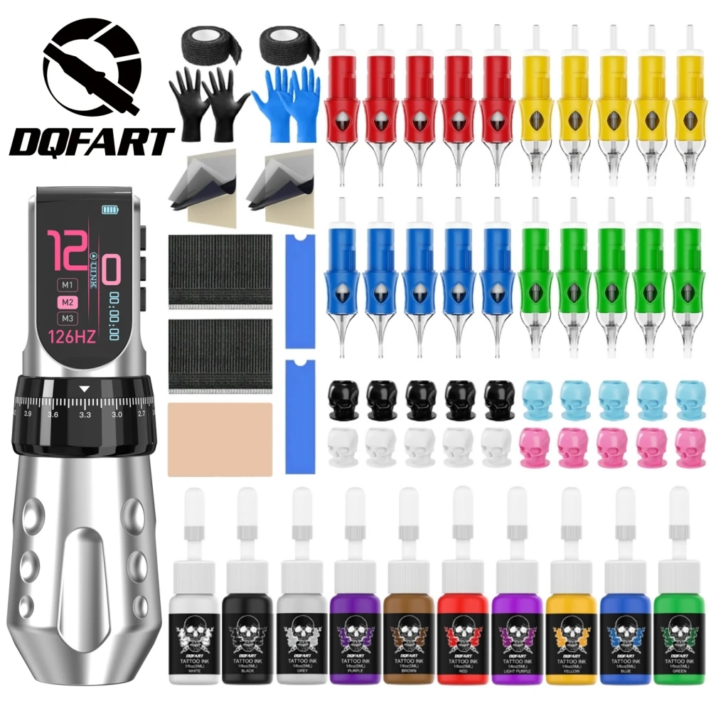 DQFART Hot Electric Wireless Tattoo Machine T9Pro Alloy Colorful Led Digltal Display Tattoo Artists Body Art Creative Designs