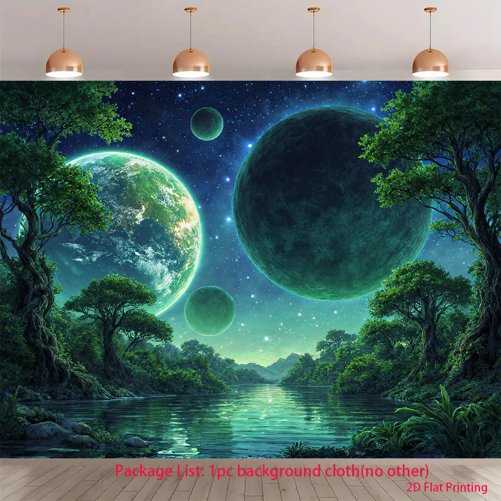Large Cosmic Galaxy Tapestry Wall Hanging Surreal Space Planet Forest Mural Art Sci-Fi Decor Print 180x230cm Nursery Living Room